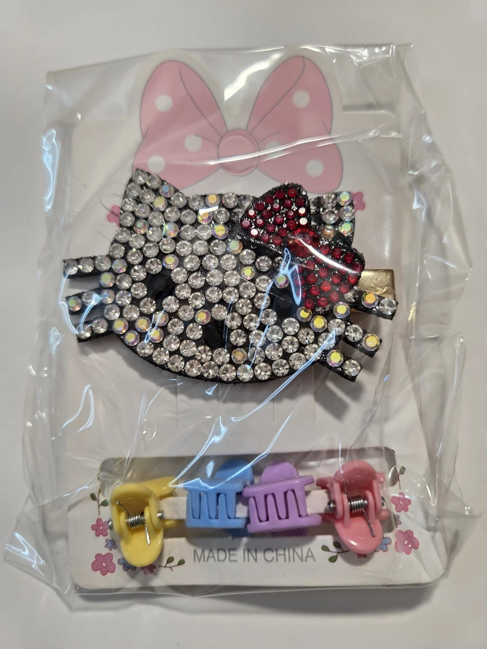 Hello Kitty Rhinestone Hair Clips & Nail Set - Pink, Red, Clear